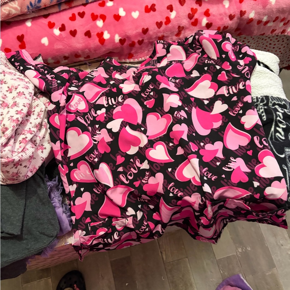Pink and Black Heart Print Top